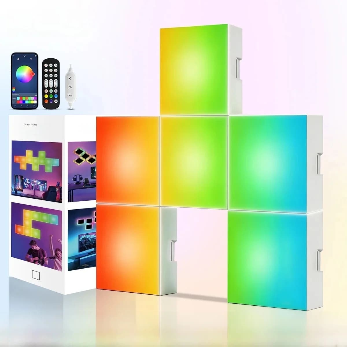 Kvadratni RGB svetlobni paneli s sinhronizacijo z glasbo, stenska ambientna svetilka
