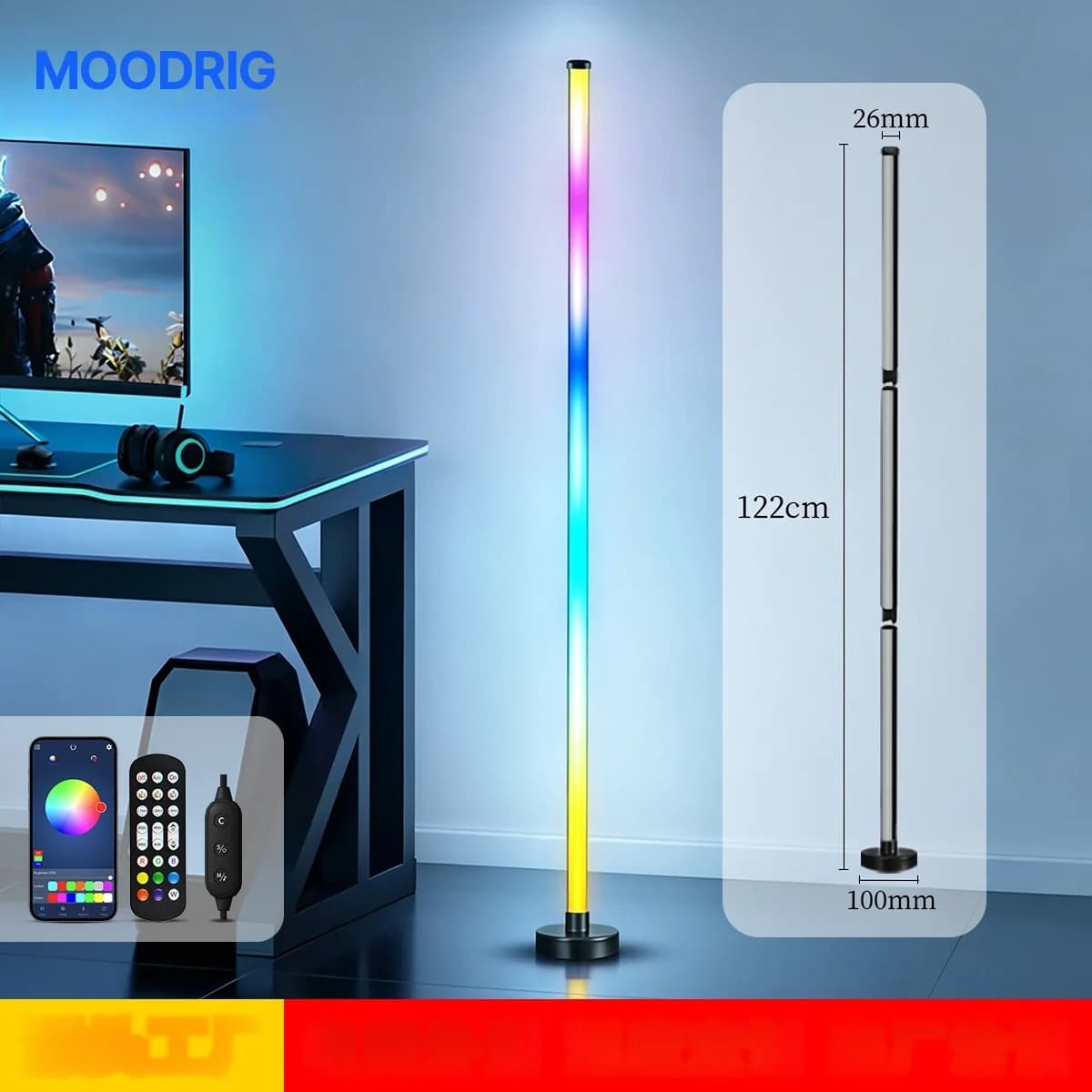 RGB LED kotna talna svetilka s sinhronizacijo z glasbo, upravljanjem prek aplikacije in daljinskega upravljalnika
