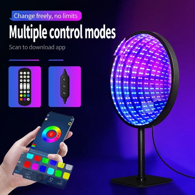 Okroglo akrilno ogledalo neskončnosti 3D svetloba globine USB RGB svetilka za ozračje